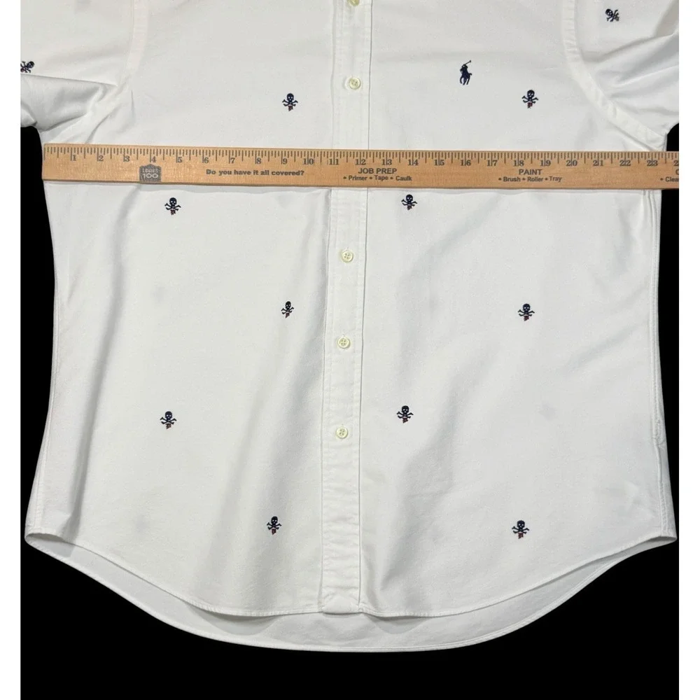 Polo Ralph Lauren Men's White Short Sleeve Skull and Bones Oxford Shirt Large
